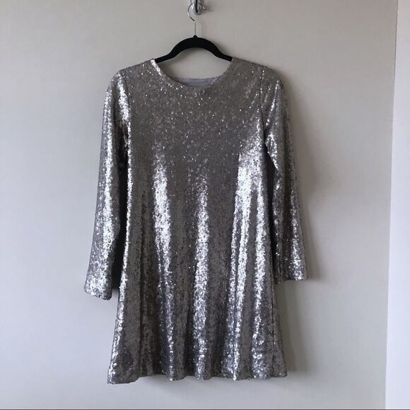 Press - Full Sequin Silver Shift Mini Dress - Picture 1 of 7